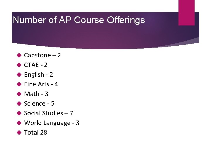 Number of AP Course Offerings Capstone – 2 CTAE - 2 English - 2