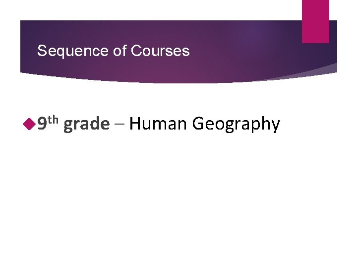 Sequence of Courses 9 th grade – Human Geography 