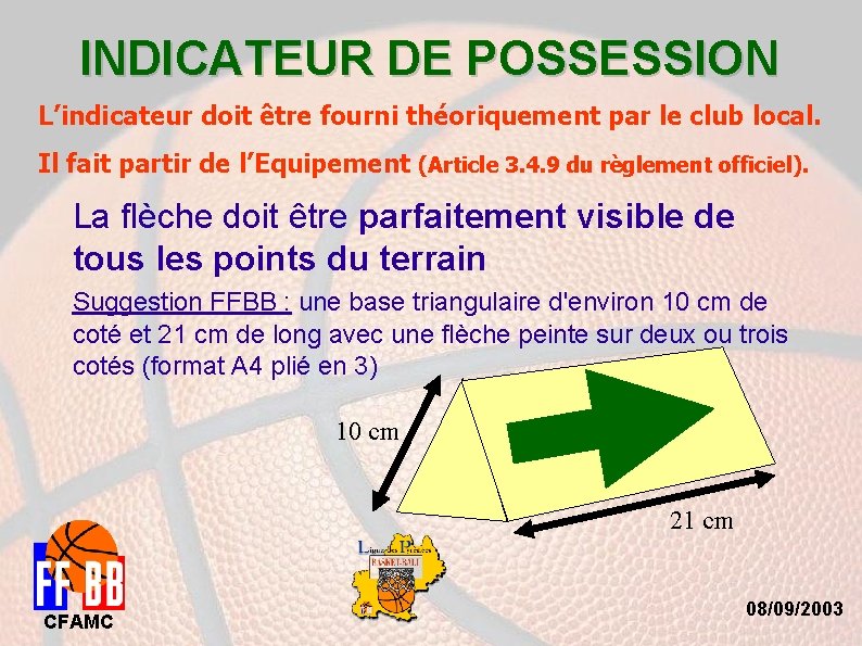 INDICATEUR DE POSSESSION L’indicateur doit être fourni théoriquement par le club local. Il fait