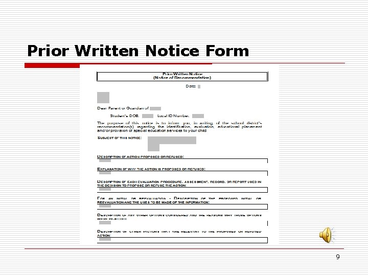 Prior Written Notice Form 9 