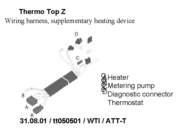 Thermo Top Z Wiring harness, supplementary heating device A Heater B CMetering pump DDiagnostic Thermo Top Z Wiring harness, supplementary heating device A Heater B CMetering pump DDiagnostic