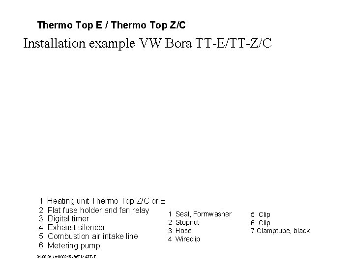 Thermo Top E / Thermo Top Z/C Installation example VW Bora TT-E/TT-Z/C 1 2 Thermo Top E / Thermo Top Z/C Installation example VW Bora TT-E/TT-Z/C 1 2