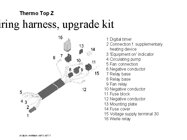 Thermo Top Z iring harness, upgrade kit 1 Digital timer 2 Connection f. supplementary Thermo Top Z iring harness, upgrade kit 1 Digital timer 2 Connection f. supplementary