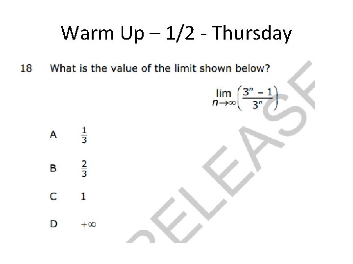 Warm Up – 1/2 - Thursday 
