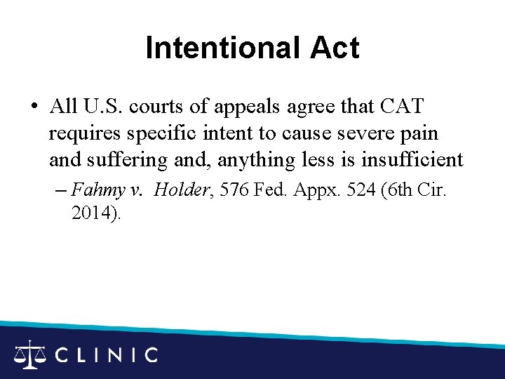 Intentional Act • All U. S. courts of appeals agree that CAT requires specific