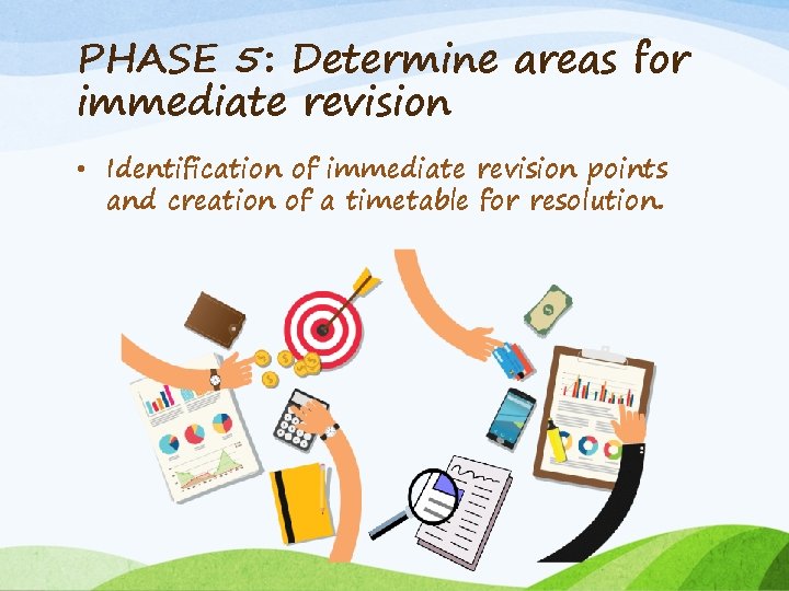 PHASE 5: Determine areas for immediate revision • Identification of immediate revision points and