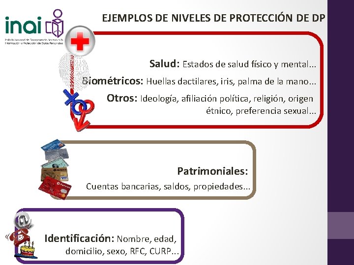 EJEMPLOS DE NIVELES DE PROTECCIÓN DE DP ALTO Salud: Estados de salud físico y