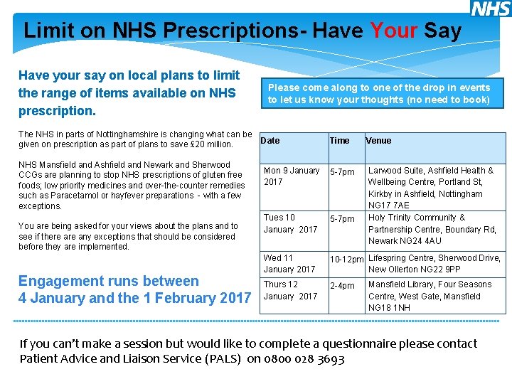 Limit on NHS Prescriptions- Have Your Say Have your say on local plans to