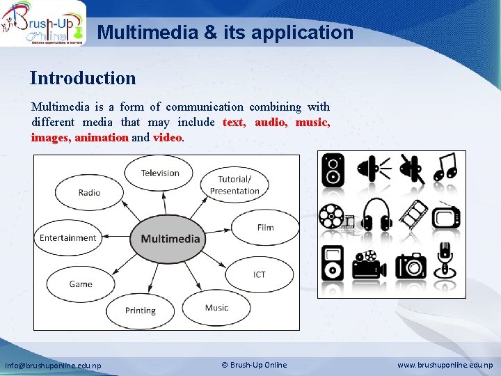 Multimedia & its application Introduction Multimedia is a form of communication combining with different