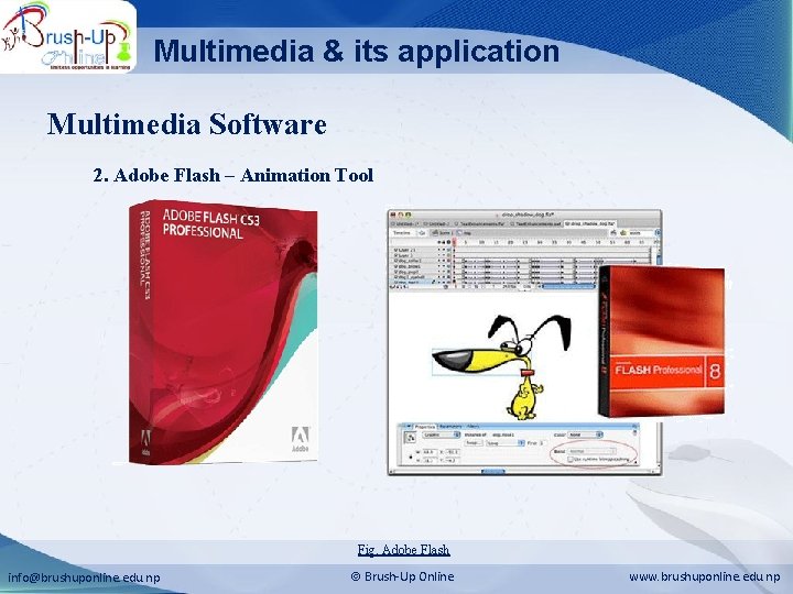 Multimedia & its application Multimedia Software 2. Adobe Flash – Animation Tool Fig. Adobe