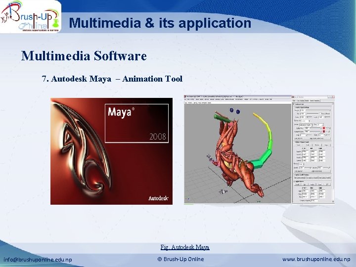 Multimedia & its application Multimedia Software 7. Autodesk Maya – Animation Tool Fig. Autodesk