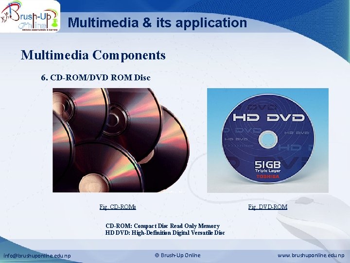 Multimedia & its application Multimedia Components 6. CD-ROM/DVD ROM Disc Fig. CD-ROMs Fig. DVD-ROM