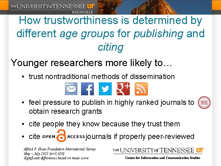 How trustworthiness is determined by different age groups for publishing and citing Younger researchers