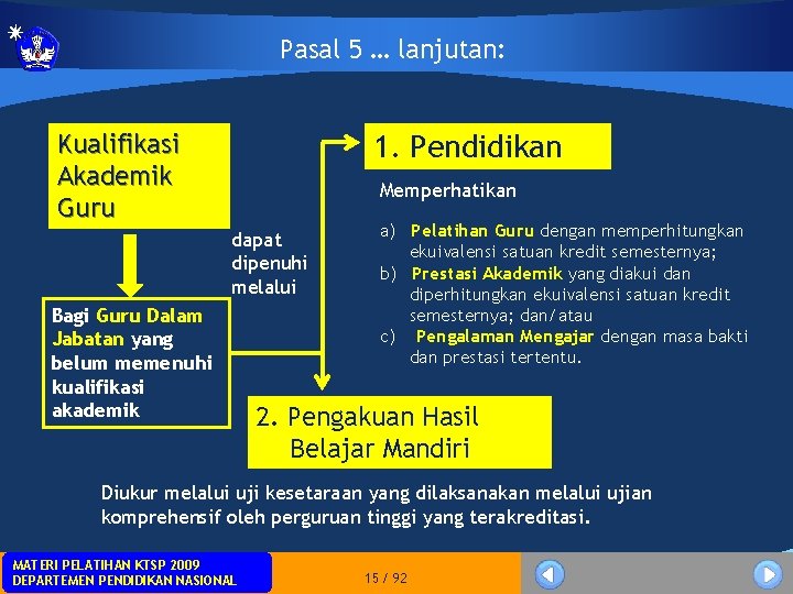 Pasal 5 … lanjutan: Kualifikasi Akademik Guru 1. Pendidikan Memperhatikan dapat dipenuhi melalui Bagi