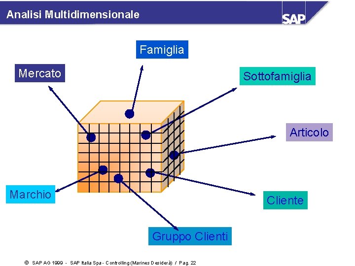 Analisi Multidimensionale Famiglia Mercato Sottofamiglia Articolo Marchio Cliente Gruppo Clienti ã SAP AG 1999