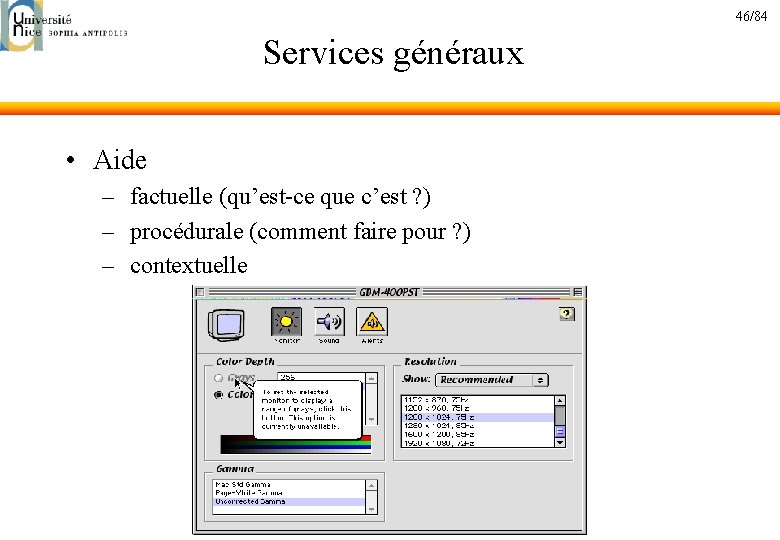 46/84 Services généraux • Aide – factuelle (qu’est-ce que c’est ? ) – procédurale