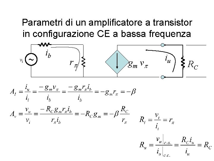 Parametri di un amplificatore a transistor in configurazione CE a bassa frequenza vi ~