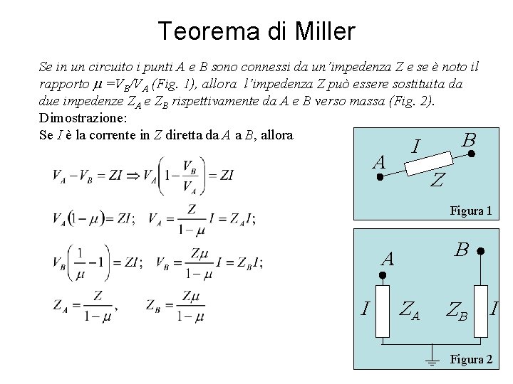 Teorema di Miller Se in un circuito i punti A e B sono connessi