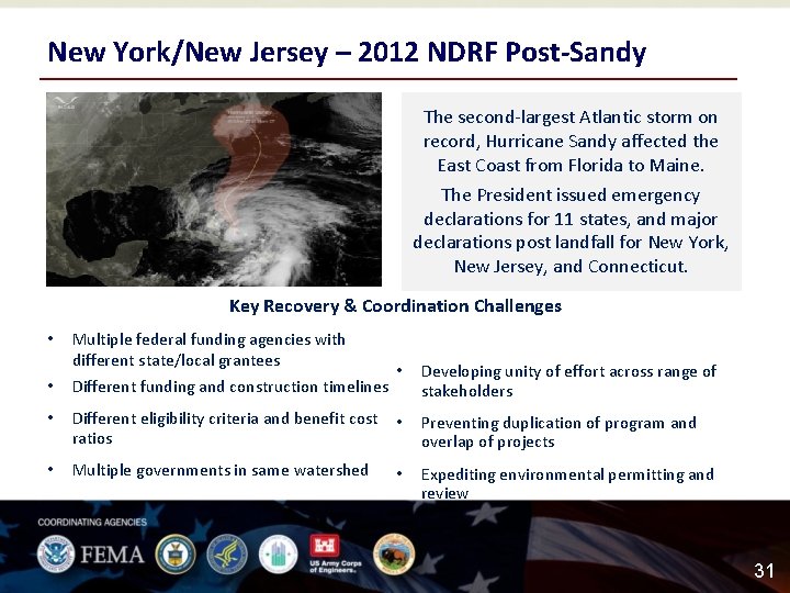 New York/New Jersey – 2012 NDRF Post-Sandy The second-largest Atlantic storm on record, Hurricane