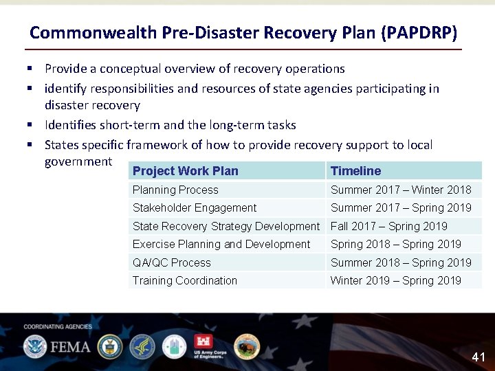 Commonwealth Pre-Disaster Recovery Plan (PAPDRP) § Provide a conceptual overview of recovery operations §