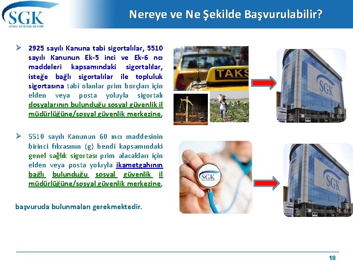 Nereye ve Ne Şekilde Başvurulabilir? 2925 sayılı Kanuna tabi sigortalılar, 5510 sayılı Kanunun Ek-5