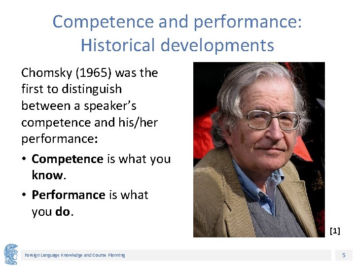 Competence and performance: Historical developments Chomsky (1965) was the first to distinguish between a