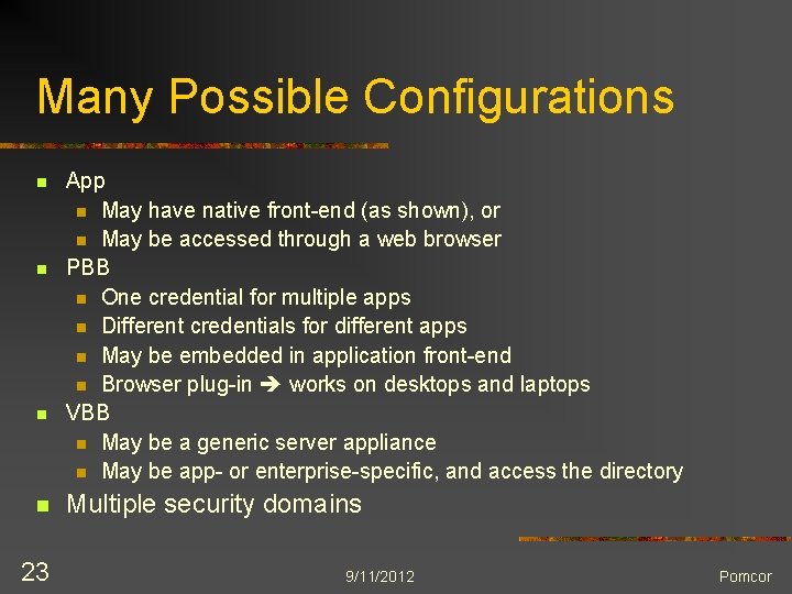 Many Possible Configurations n n 23 App n May have native front-end (as shown),