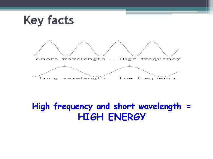 Key facts High frequency and short wavelength = HIGH ENERGY 