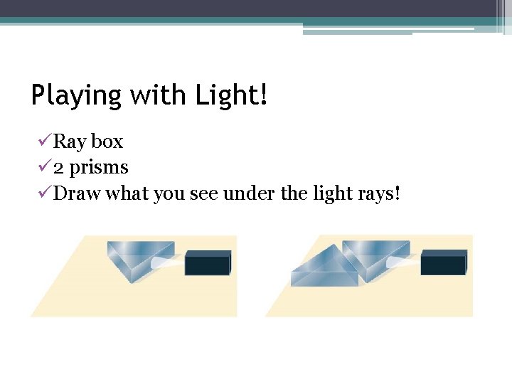 Playing with Light! üRay box ü 2 prisms üDraw what you see under the