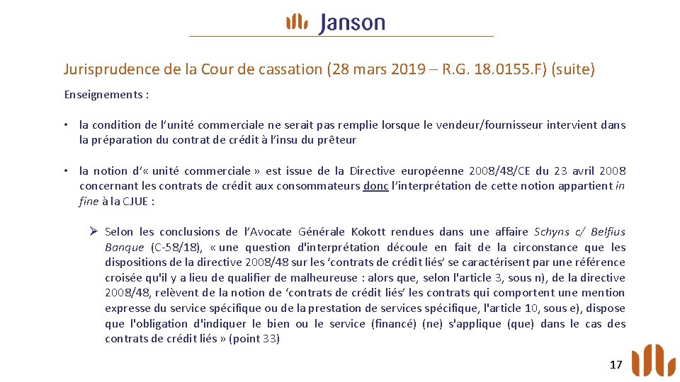 Jurisprudence de la Cour de cassation (28 mars 2019 – R. G. 18. 0155.