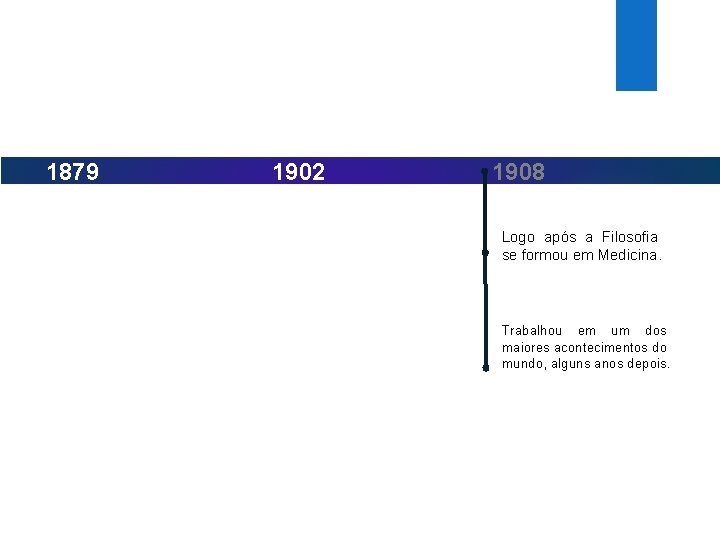 1879 1902 1908 Logo após a Filosofia se formou em Medicina. Trabalhou em um