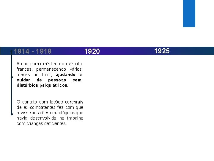 1914 - 1918 Atuou como médico do exército francês, permanecendo vários meses no front,