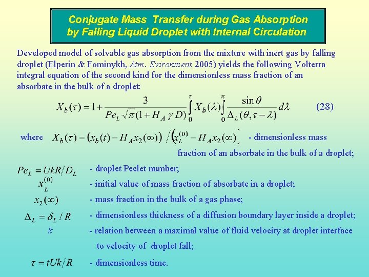 Conjugate Mass Transfer during Gas Absorption by Falling Liquid Droplet with Internal Circulation Developed