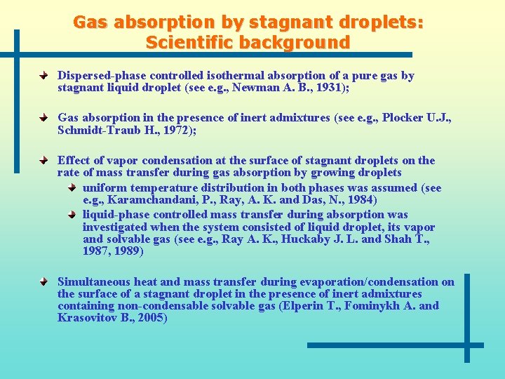 Gas absorption by stagnant droplets: Scientific background Dispersed-phase controlled isothermal absorption of a pure