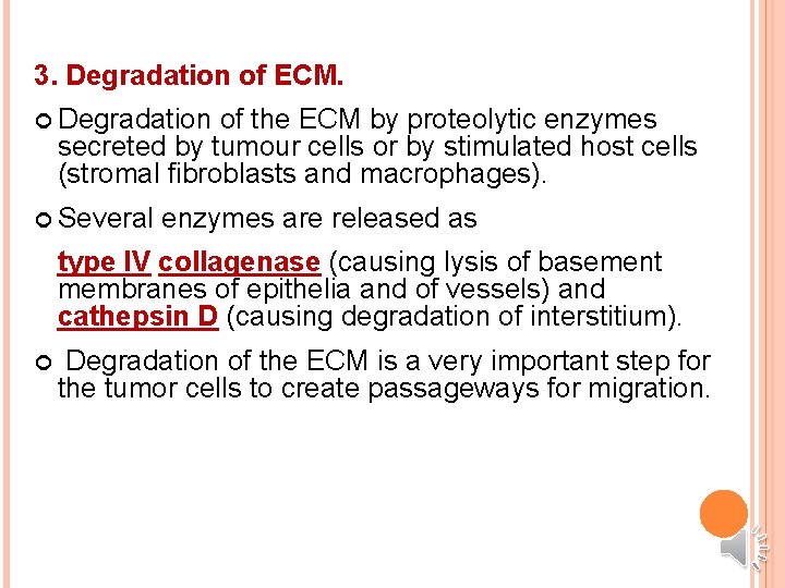 3. Degradation of ECM. Degradation of the ECM by proteolytic enzymes secreted by tumour