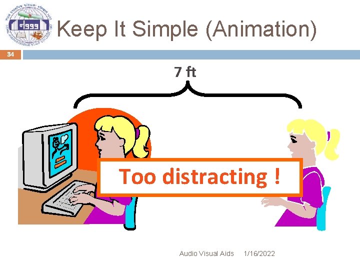Keep It Simple (Animation) 34 7 ft Too distracting ! Audio Visual Aids 1/16/2022