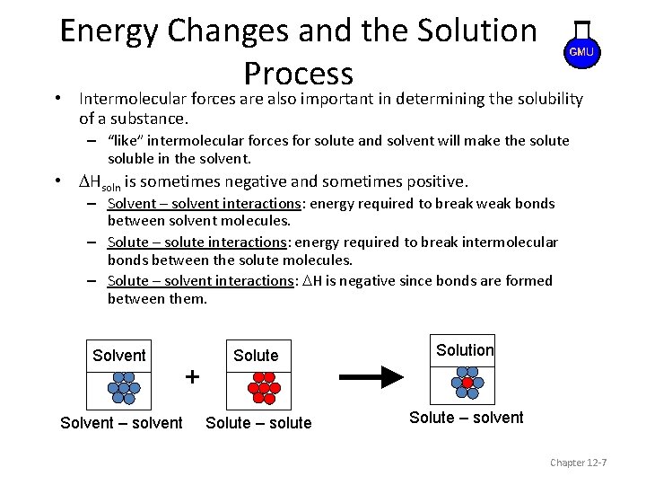 Energy Changes and the Solution Process • Intermolecular forces are also important in determining
