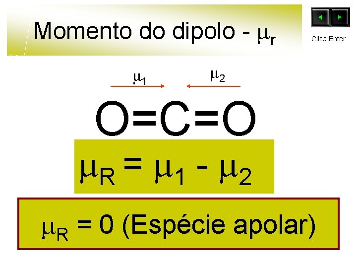 Momento do dipolo - r 1 Clica Enter 2 O=C=O R = 1 -