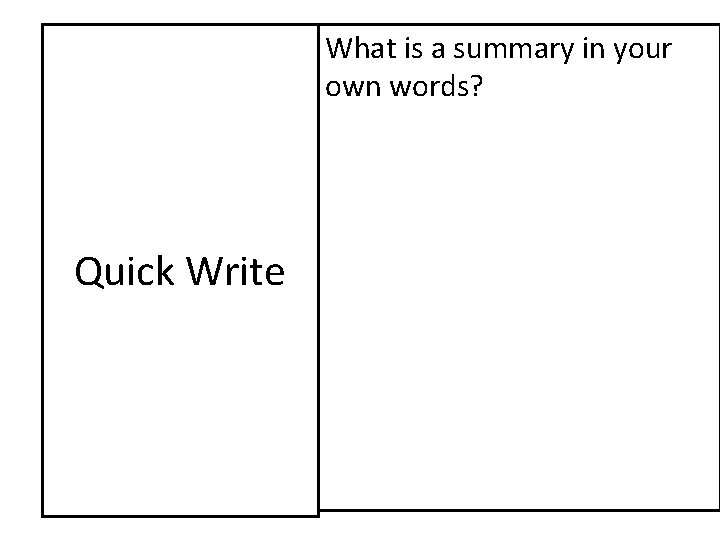What is a summary in your own words? Quick Write 