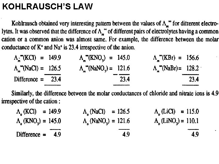 KOHLRAUSCH’S LAW 