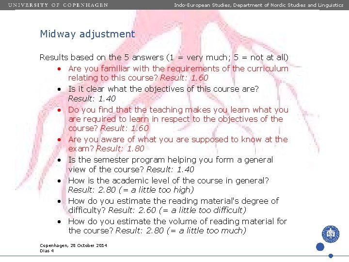 Indo-European Studies, Department of Nordic Studies and Linguistics Midway adjustment Results based on the Indo-European Studies, Department of Nordic Studies and Linguistics Midway adjustment Results based on the