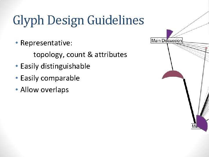 Glyph Design Guidelines • Representative: topology, count & attributes • Easily distinguishable • Easily