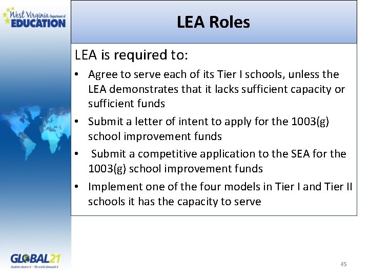 LEA Roles LEA is required to: • Agree to serve each of its Tier
