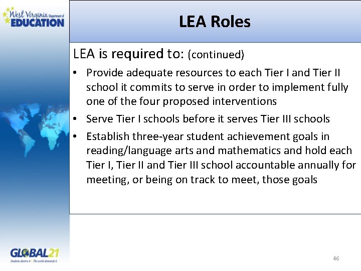 LEA Roles LEA is required to: (continued) • Provide adequate resources to each Tier