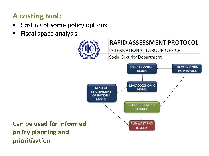 A costing tool: • Costing of some policy options • Fiscal space analysis Can