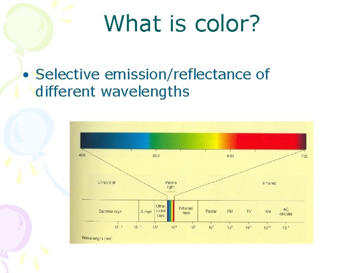 What is color? • Selective emission/reflectance of different wavelengths 