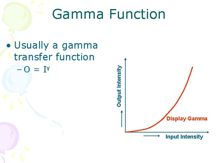 Gamma Function – O = Iγ Output Intensity • Usually a gamma transfer function