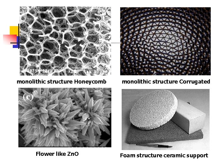 monolithic structure Honeycomb Flower like Zn. O monolithic structure Corrugated Foam structure ceramic support