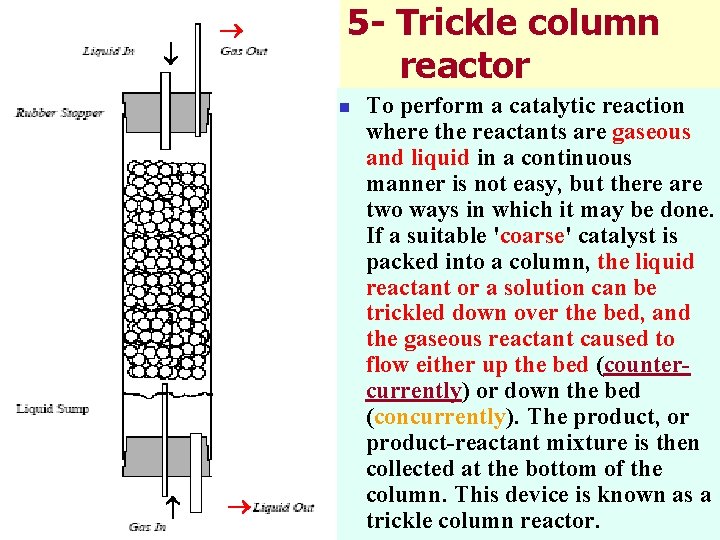  5 - Trickle column reactor n To perform a catalytic reaction where the