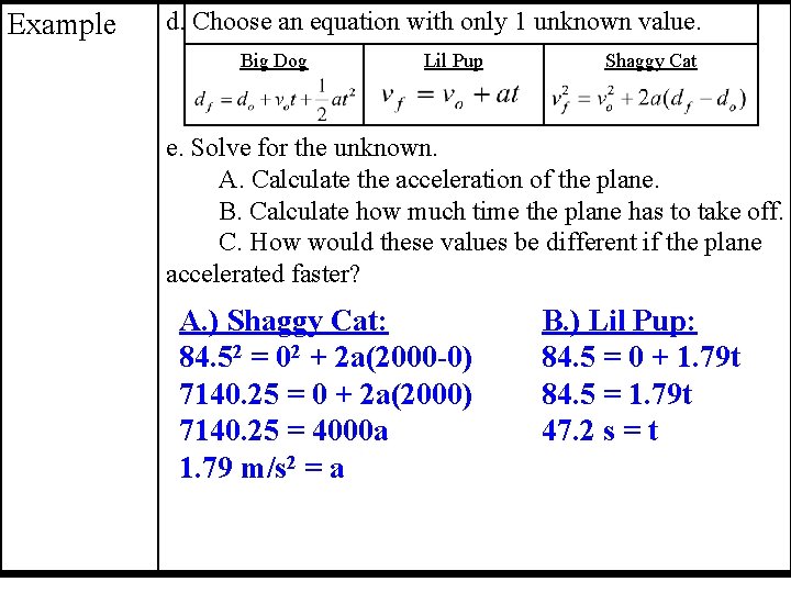 Example d. Choose an equation with only 1 unknown value. Big Dog Lil Pup